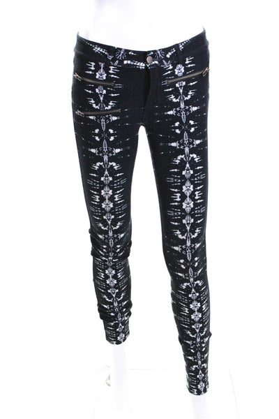 Parker Womens Abstract Print Four Pocket Low Rise Skinny Pants Black Size 0