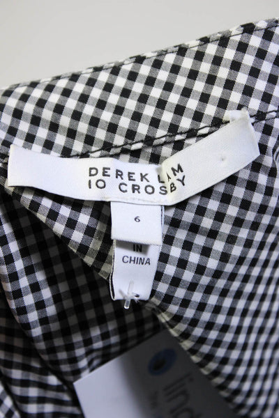Derek Lam 10 Crosby Womens Checkered Bell Sleeve Blouse Top Black & White Size 6