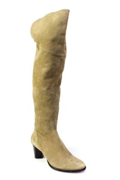 Corso Como Womens Suede Knee High Zip Up Block Heel Boots Beige Size 10