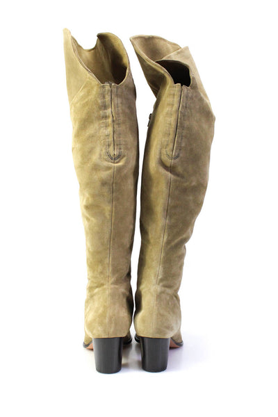 Corso Como Womens Suede Knee High Zip Up Block Heel Boots Beige Size 10