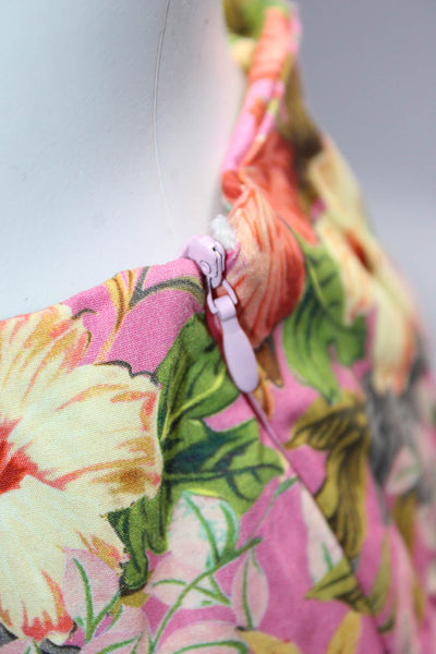Zara Women's Floral Print V-Neck Ruffle Trim Blouse Skirt Set Pink Size XS