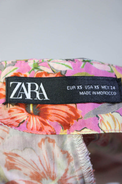 Zara Women's Floral Print V-Neck Ruffle Trim Blouse Skirt Set Pink Size XS