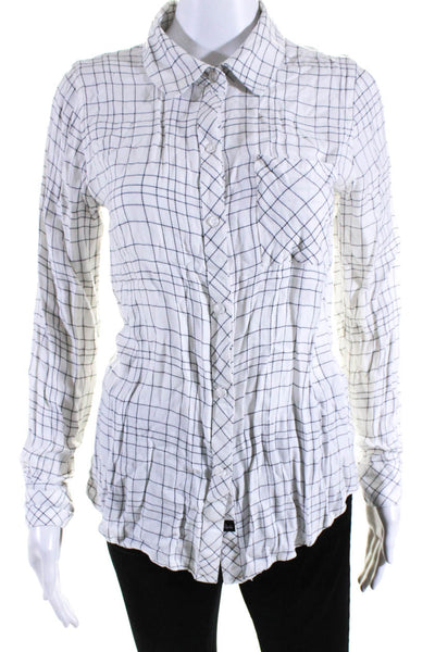 Rails Womens Plaid Long Sleeved Collared Button Down Shirt White Black Size XS