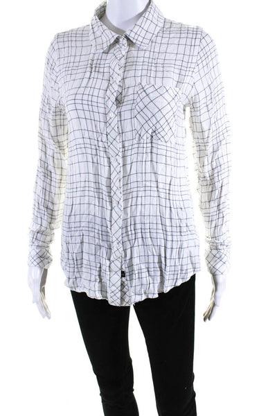 Rails Womens Plaid Long Sleeved Collared Button Down Shirt White Black Size XS