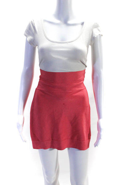 Herve Leger Womens Knit Bodycon Mini Pencil Skirt Coral Pink Size Medium