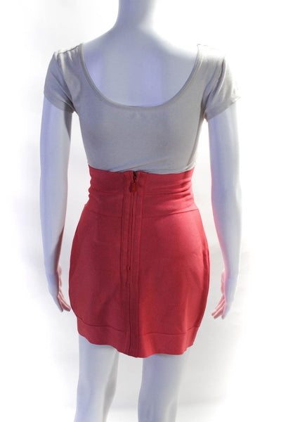 Herve Leger Womens Knit Bodycon Mini Pencil Skirt Coral Pink Size Medium