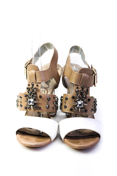 Sam Edelman Womens Leather Studded Open Toe Strappy Sandals Beige White Size 7.5