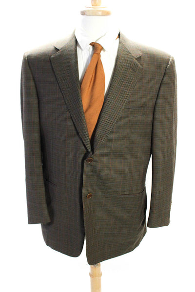 Canali Mens Pure Wool Long Sleeve Plaid Two Button Suit Jacket Brown Size 52