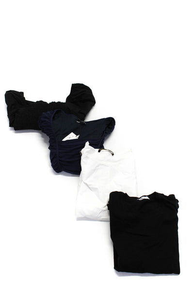 Zara Womens Half Sleeved Shirred Tops Bodysuit Black Blue White Size XS S Lot 4