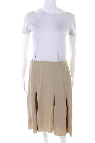 Carolina Herrera Women's Zip Pleated Flare Maxi Skirt Beige Size 8