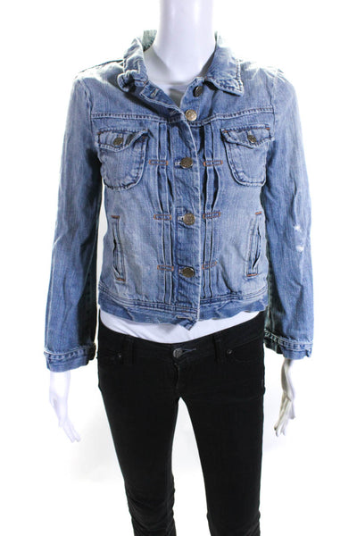 J Crew Women's Collared Button Down Denim Jacket Blue Size XS