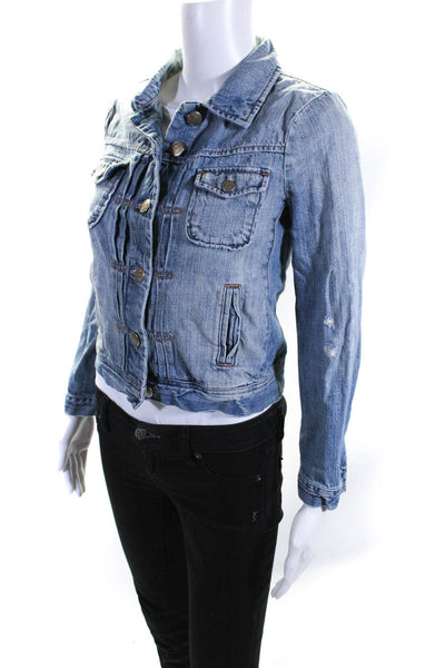 J Crew Women's Collared Button Down Denim Jacket Blue Size XS