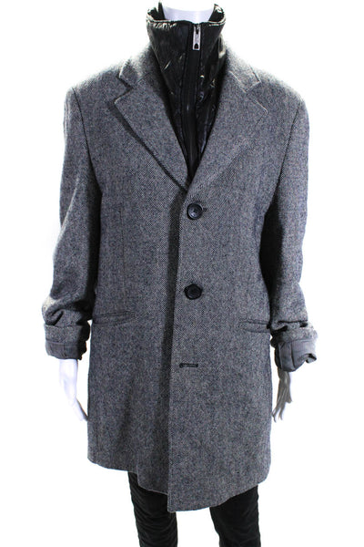 Scotch and Soda Women's Layered Wool Button Down Mid-Length Coat Black Size L