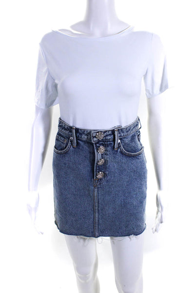 Grlfrnd Women's Rhinestone Button Denim Mini Skirt Blue Size 24