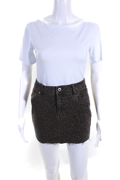 Pistola Women's Leopard Print Denim Mini Skirt Brown Size XS