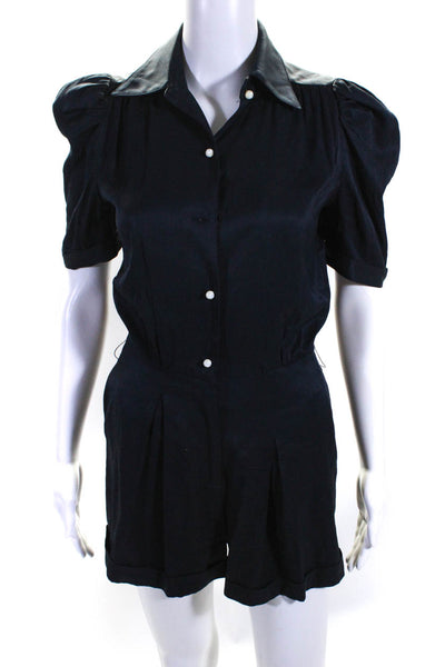 Sea New York Women's Collared Short Sleeve Button Up Romper Blue Size 0