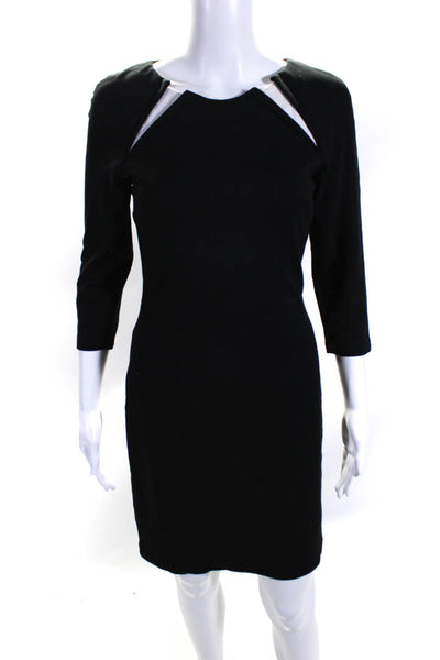 David Meister Women's Long Sleeve Knee Length Sheath Dress Black Size 2