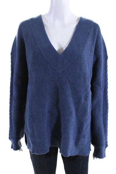Sundance Women's Cotton Blend Long Sleeve V Neck Pullover Sweater Blue Size M