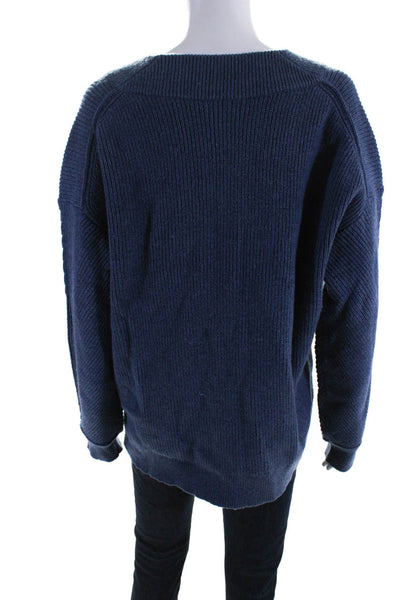Sundance Women's Cotton Blend Long Sleeve V Neck Pullover Sweater Blue Size M