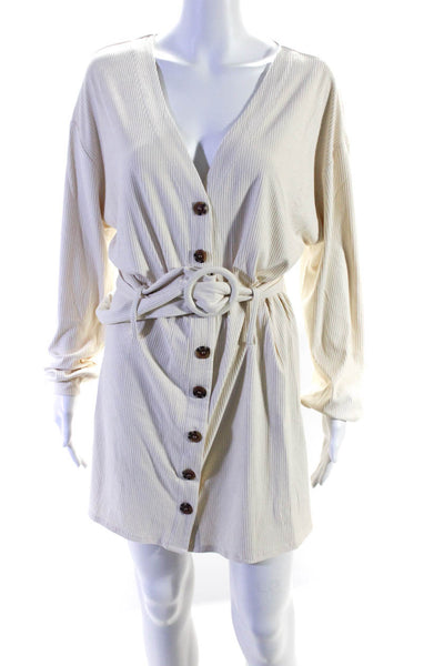 House of Harlow 1960 x Revolve Womens Belted V-Neck Button Up Dress Beige Size M