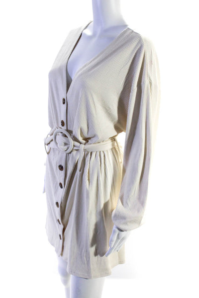 House of Harlow 1960 x Revolve Womens Belted V-Neck Button Up Dress Beige Size M