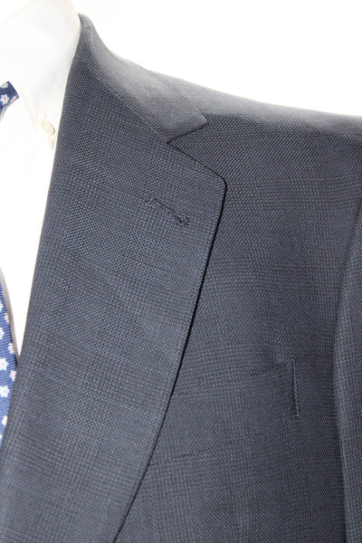 Murano Mens Wool Check Print Two Button Blazer Pleated Pants Suit Blue Size 42