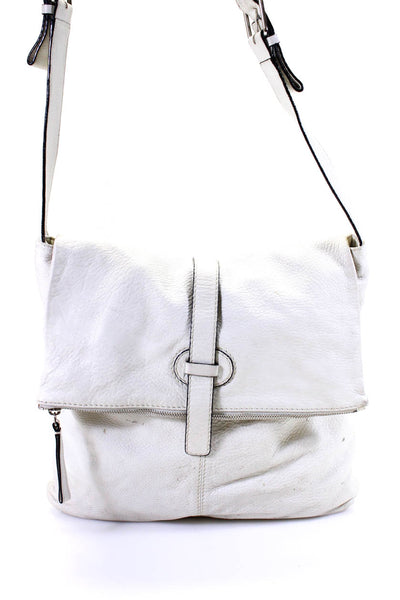 Leonello Borghi Womens Leather Adjustable Strap Fold Over Shoulder Bag Beige
