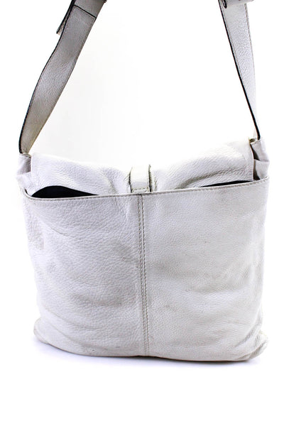 Leonello Borghi Womens Leather Adjustable Strap Fold Over Shoulder Bag Beige