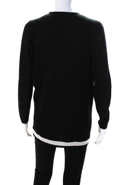Escada Womens Pullover Striped Trim V Neck Sweater Black White Wool Size Small