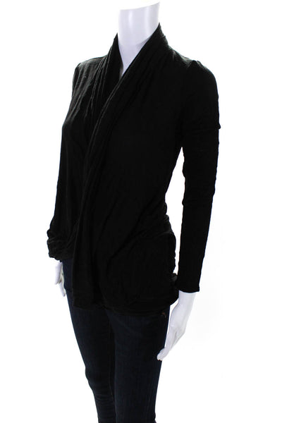 Alice + Olivia Womens Long Sleeve Hooded Asymmetrical Cardigan Top Black Size S