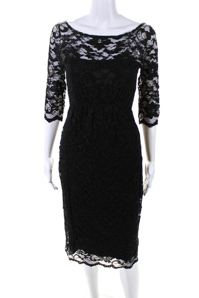 Tiffany Rose Womens Elastic Lace Half Sleeve Mid Calf Sheath Dress Black Size 1