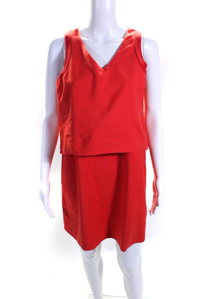 Lacoste Live! Womens Sleeveless V Neck Tiered Shift Dress Red Cotton Size Large