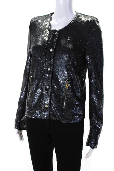 IRO Womens Agnettespe Full Zip Snap Sequin Crew Neck Jacket Black Size FR 38