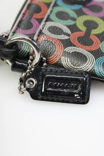 Coach Womens Leather Wristlet Handbag Black Multi Colored