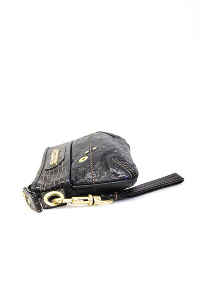 Juicy Couture Womens Leather Gold Tone Wristlet Handbag Black