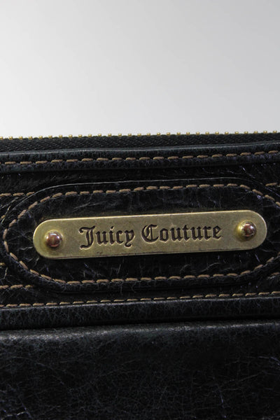 Juicy Couture Womens Leather Gold Tone Wristlet Handbag Black