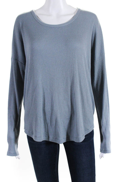 Rag & Bone Womens Ribbed Thin Knit Relaxed Fit Scoop Neck Sweater Blue Size L