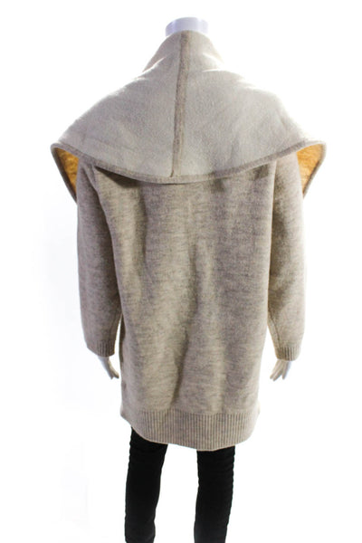 DKNY Womens Tight-Knit Ribbed Hem Hooded Open Sweater Heather Beige Size XS