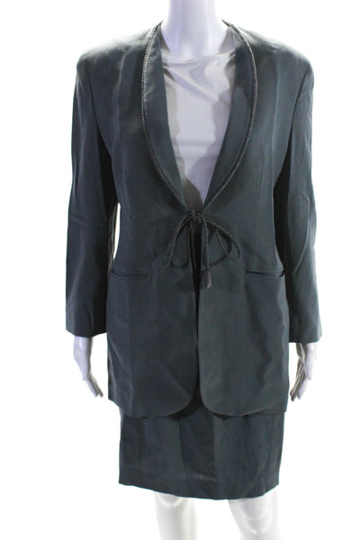 Henri Bendel Womens Wool Shawl Lapel Blazer Pencil Skirt Suit Slate Gray Size 6