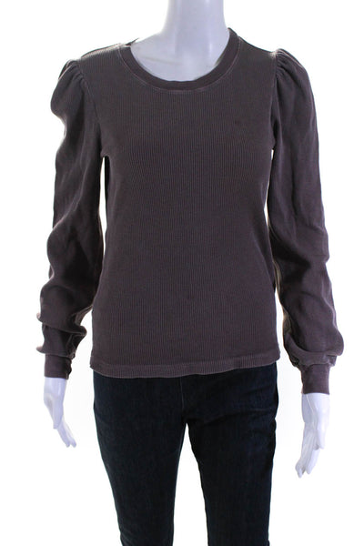 Amo Womens Puffy Long Sleeve Thermal Shirt Brown Cotton Size Small
