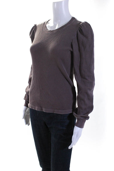 Amo Womens Puffy Long Sleeve Thermal Shirt Brown Cotton Size Small