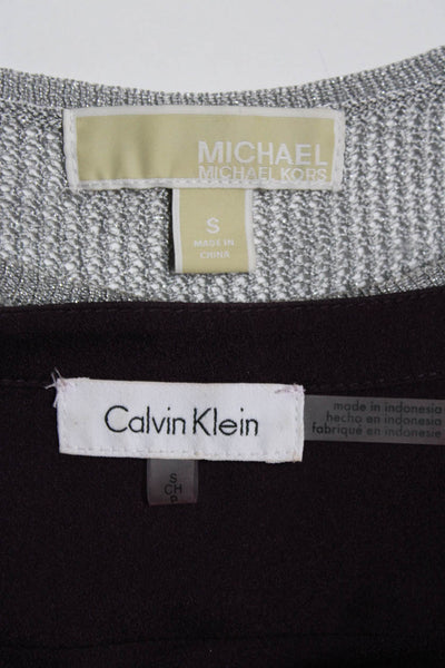 Michael Kors Calvin Klein Women's Metallic Knit Blouse Silver Size S Lot 2
