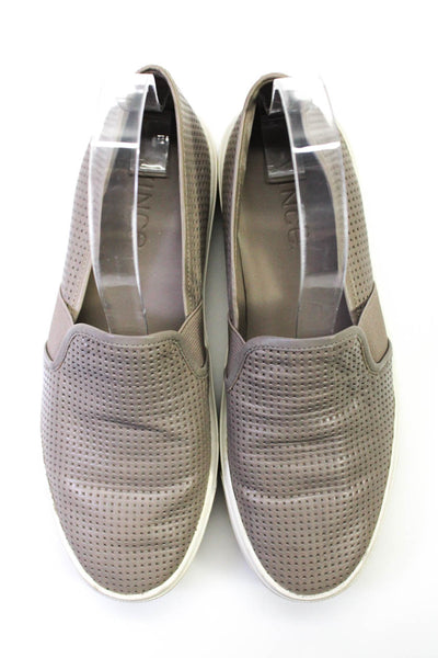 Vince Women's Perforated Leather Slip-On Casual Sneakers Taupe Size 6