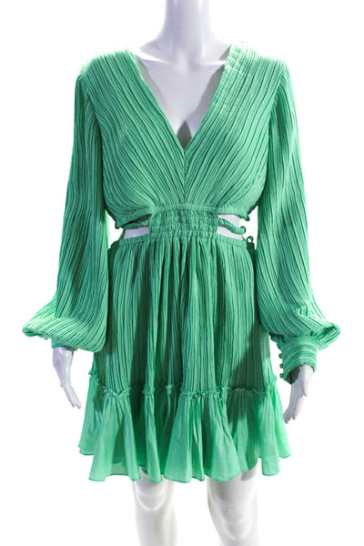 Jonathan Simkhai Women's V-Neck Long Sleeves Cutout Mini Dress Green Size L