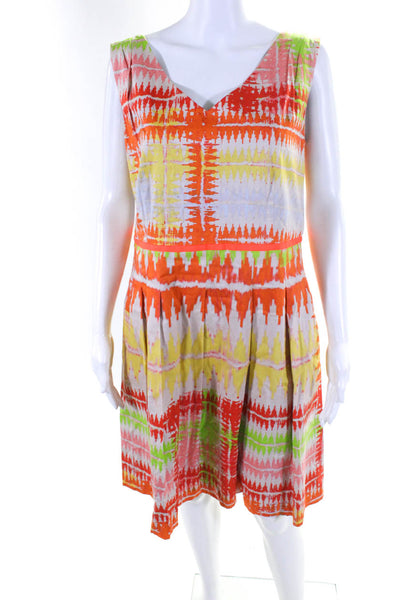 Natan Edition 5 Womens Cotton Sleeveless Multicolor Pleated Dress Orange Size 46