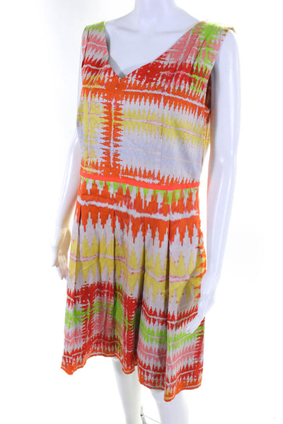 Natan Edition 5 Womens Cotton Sleeveless Multicolor Pleated Dress Orange Size 46