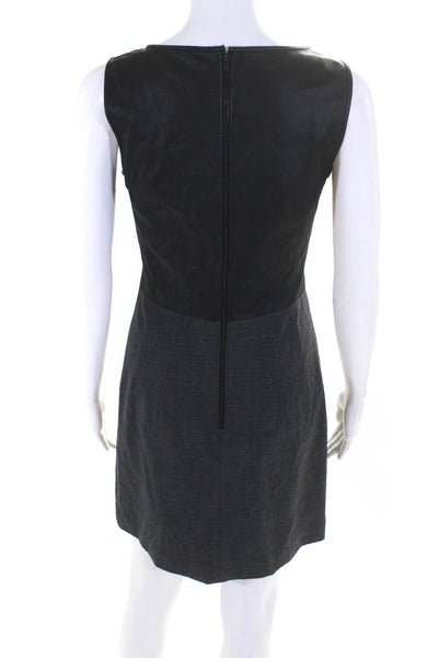 Theory Womens Leather Wool Sleeveless Color Block Pencil Dress Black Gray Size 4