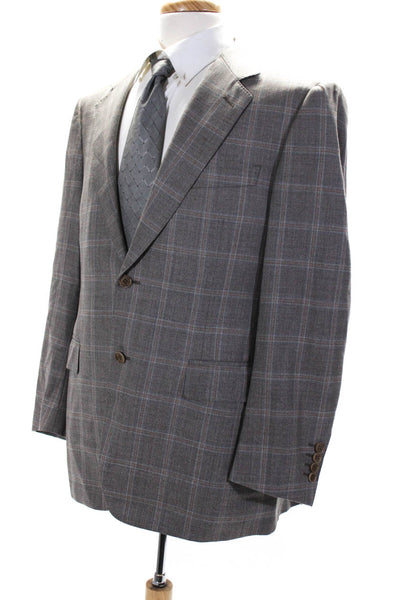 Canali Mens Two Button Notched Lapel Plaid Blazer Jacket Gray Wool Size IT 50
