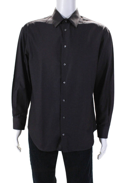 Emporio Armani Mens Button Front Vertical Stripe Dress Shirt Brown Cotton 16.5