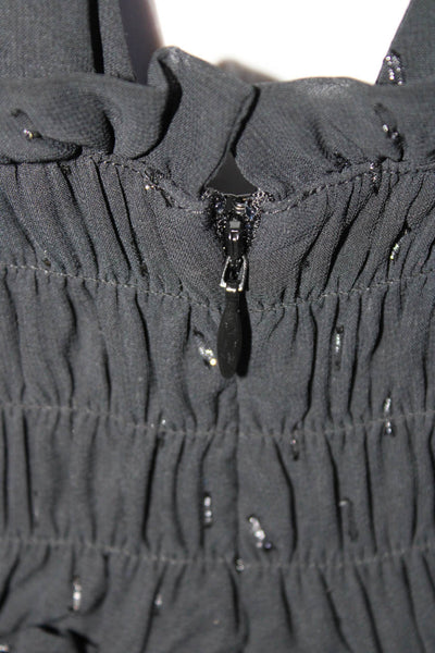 NBD Women's Puff Sleeve Textured V Neck Romper Black Size S